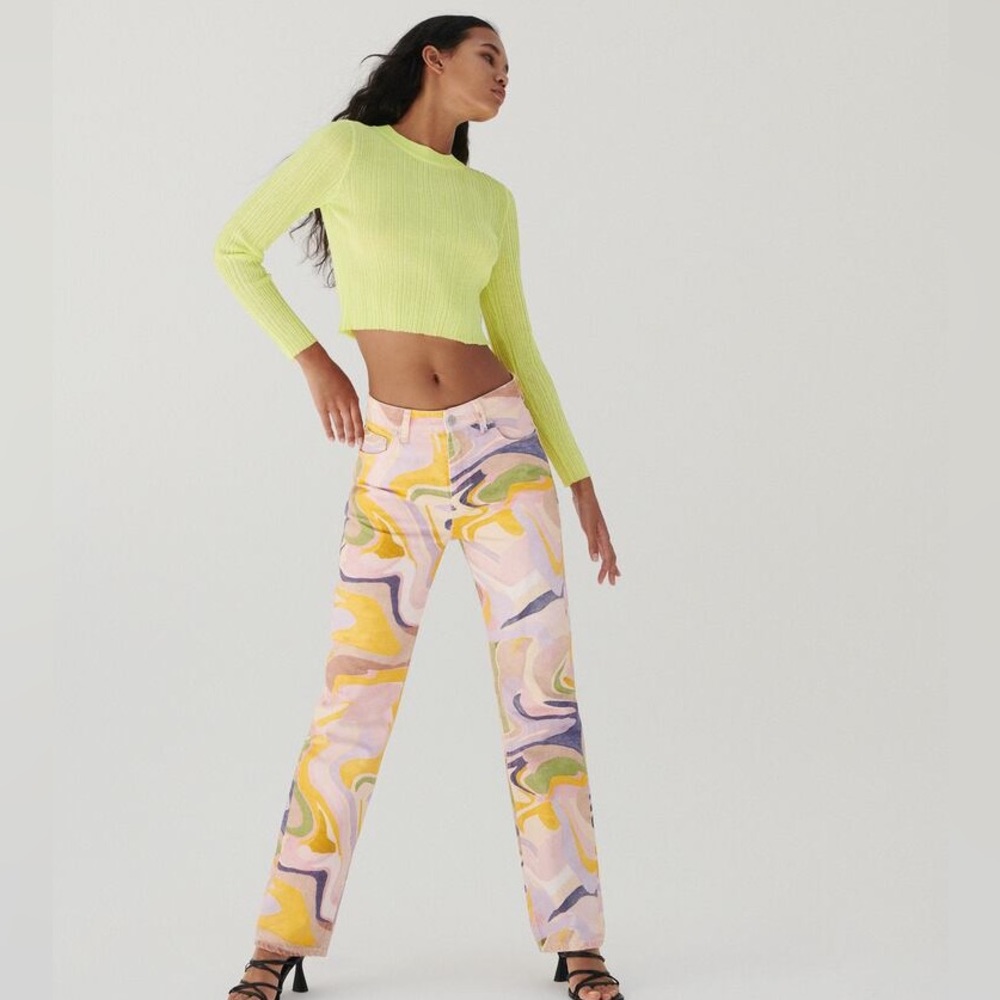 ZARA | Printed Straight Leg Jeans - Multicolored